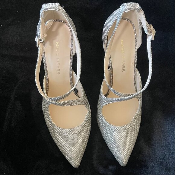 Marc Fisher Nagida Silver Sparkly Heels Women 6M Pointed Toe Stiletto Dress Shoe - Picture 8 of 16